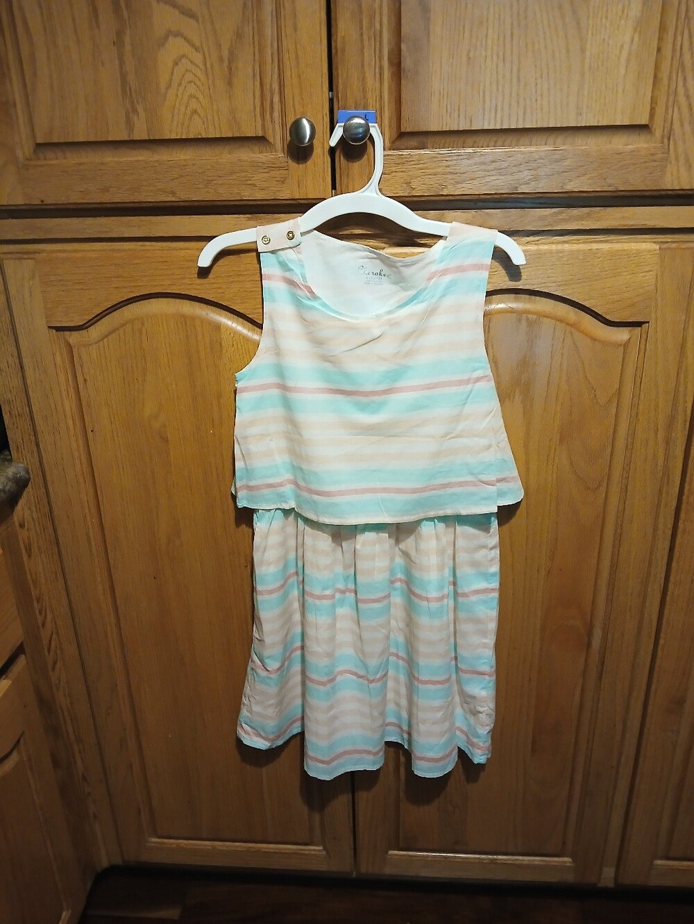 Cherokee Pastel Stripe Layered Tank Dress - Mint & White